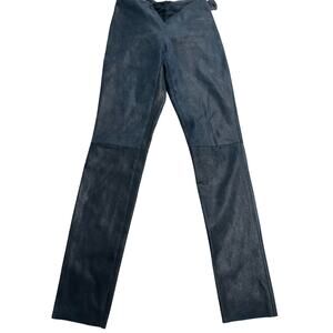 Alan Bilzerian Women's Soft Faux Leather Skinny Pants Navy Blue MSRP $1200